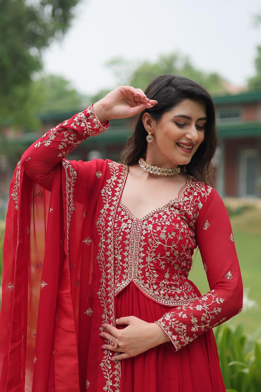 Womenline Red Color Readymade Gown