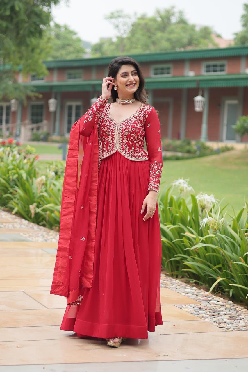 Womenline Red Color Readymade Gown