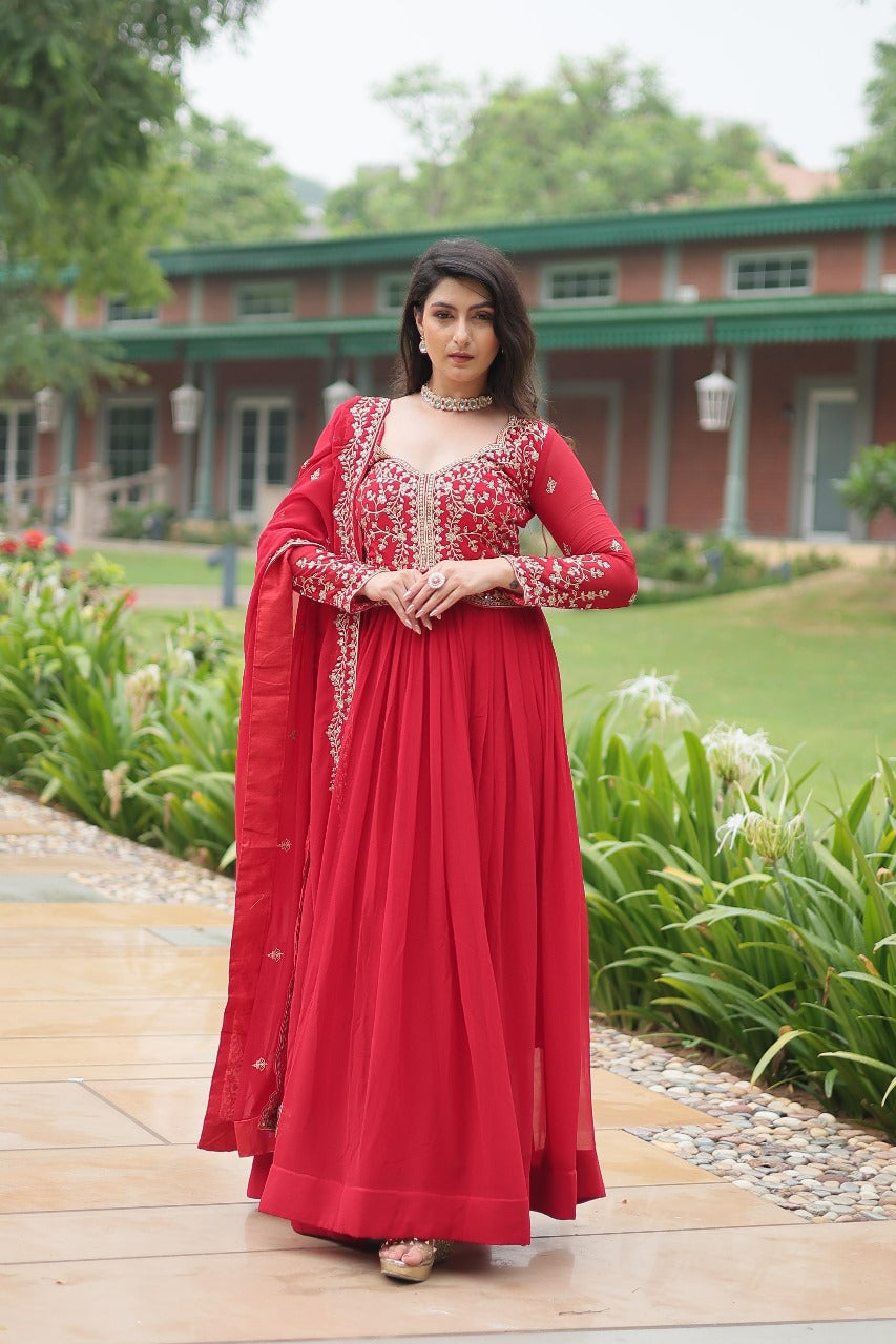 Womenline Red Color Readymade Gown