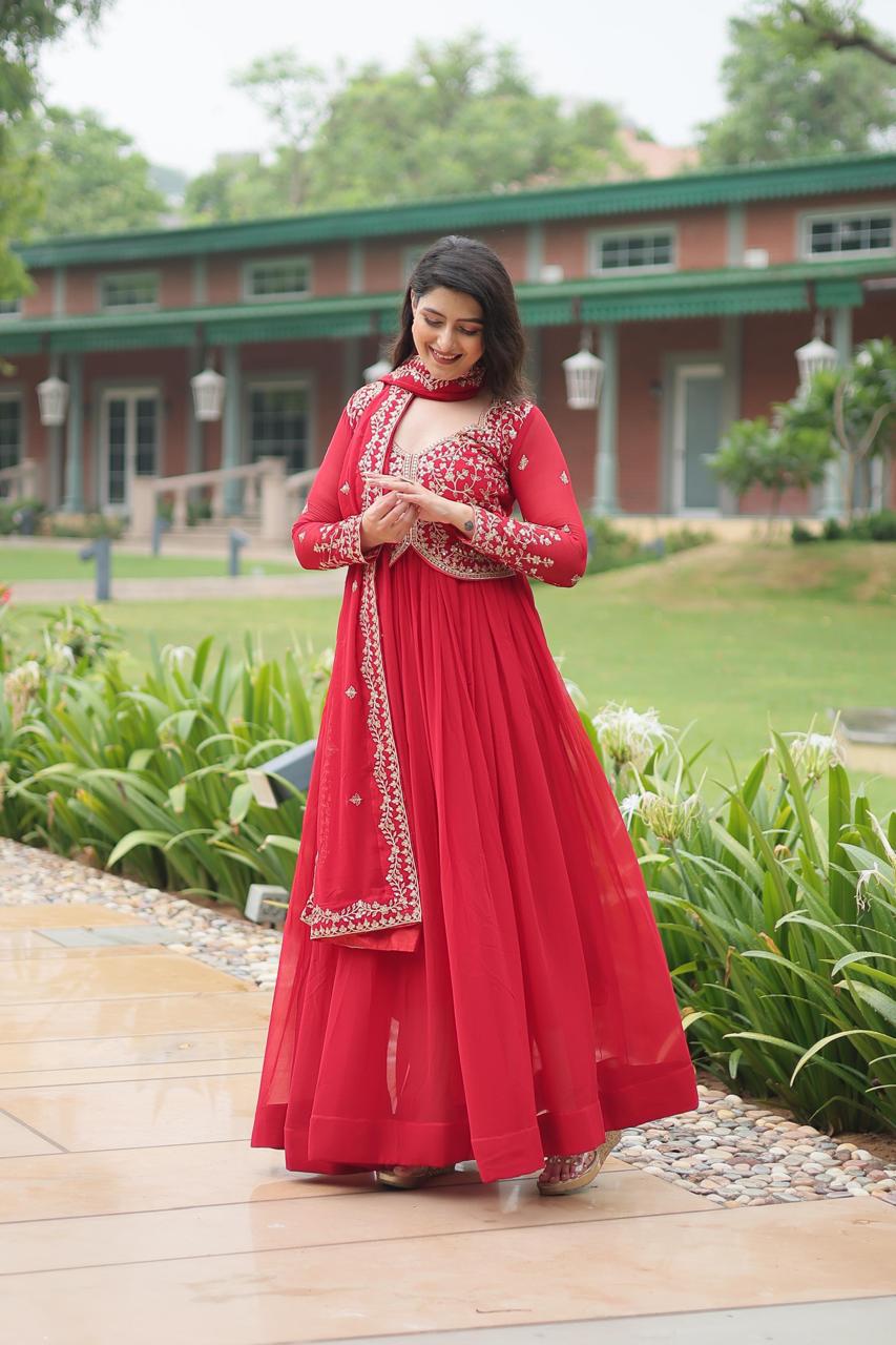 Womenline Red Color Readymade Gown