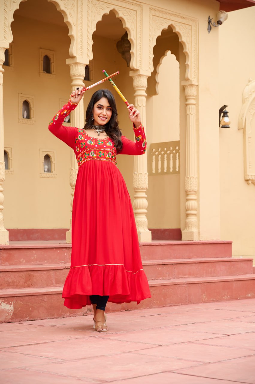 Womenline Red Color Reyon Navratri Kurti