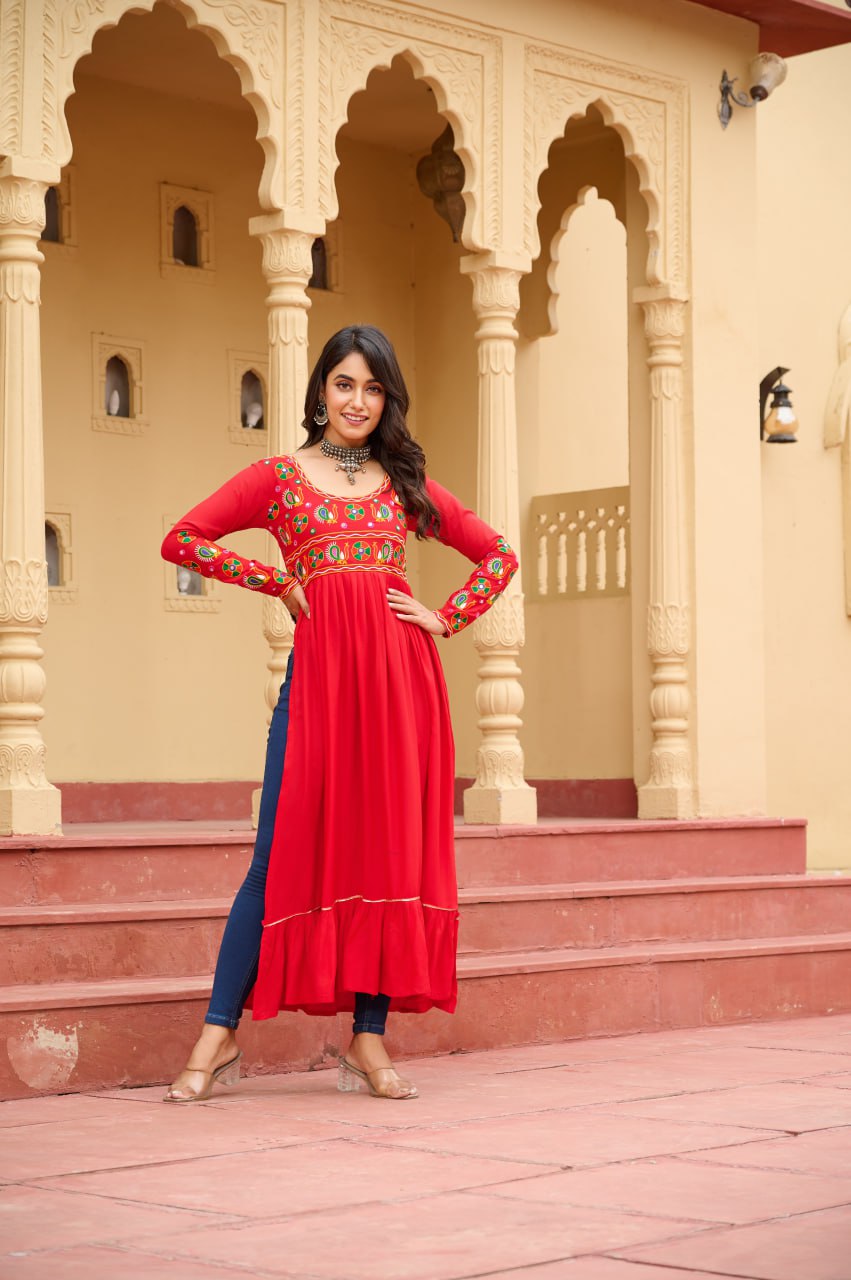 Womenline Red Color Reyon Navratri Kurti