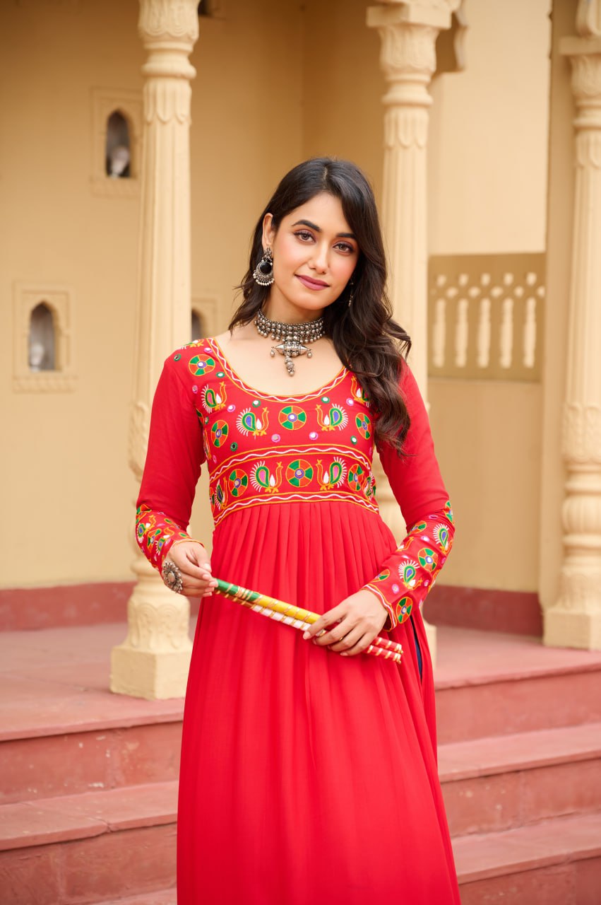 Womenline Red Color Reyon Navratri Kurti