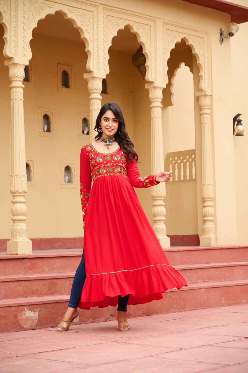 Womenline Red Color Reyon Navratri Kurti