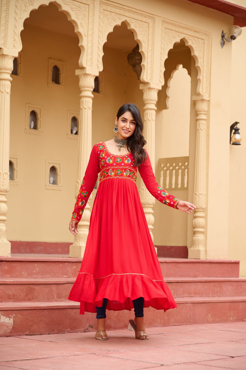 Womenline Red Color Reyon Navratri Kurti