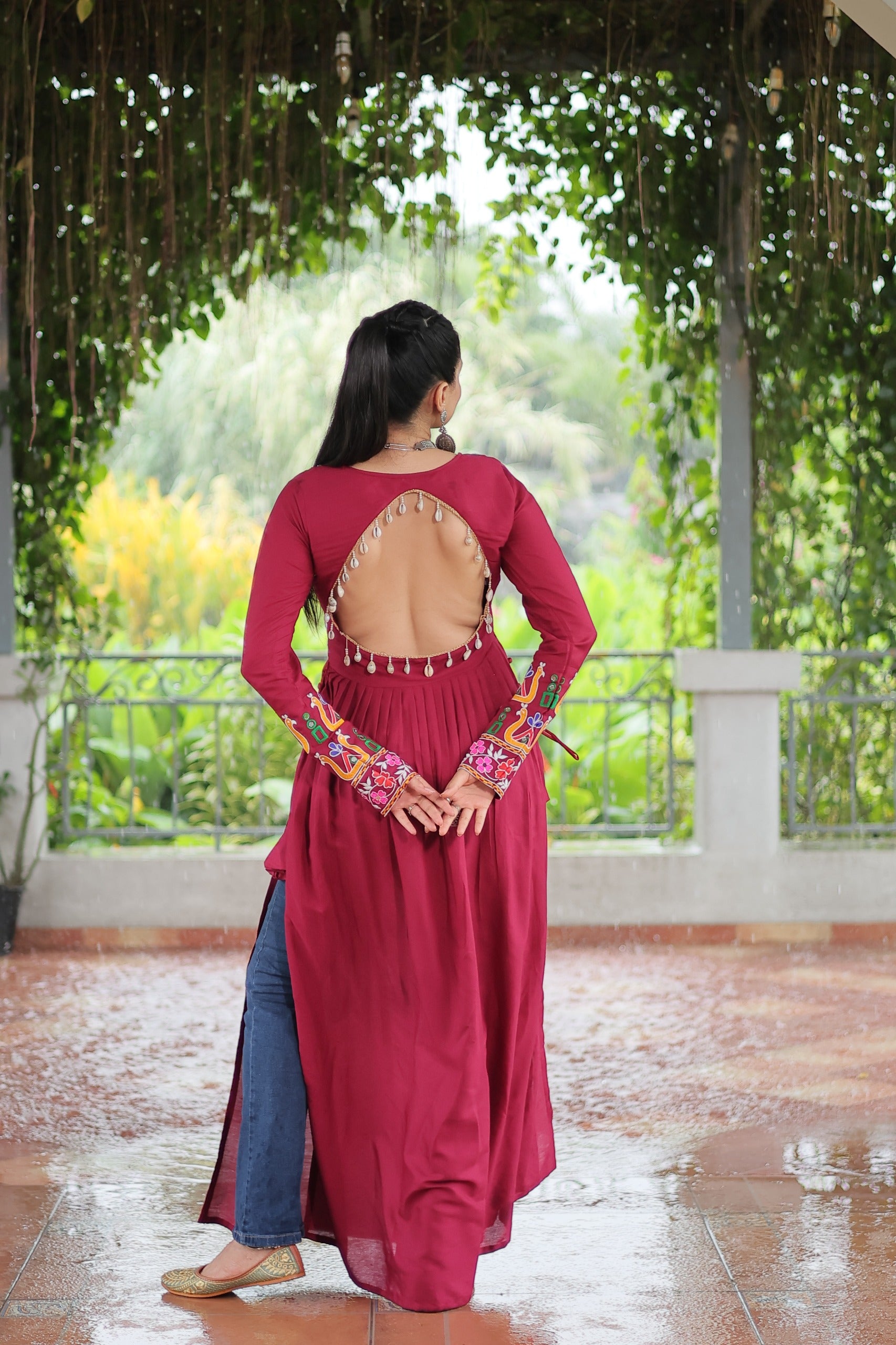 Womenline Red Color Reyon Navratri kurti