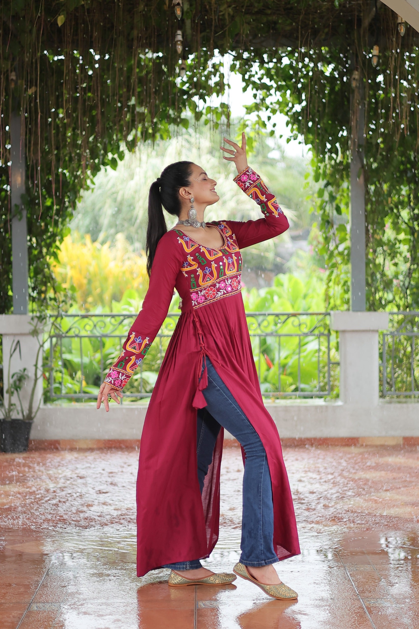 Womenline Red Color Reyon Navratri kurti