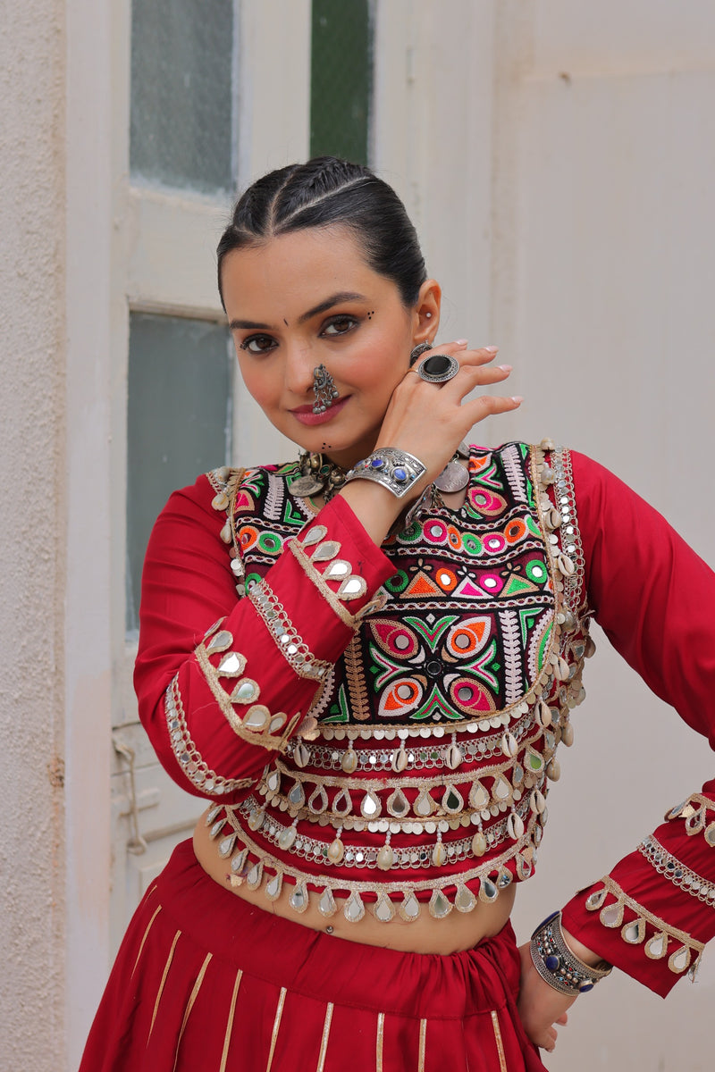 Womenline Red Color Roman Attractive Gota Patti Navratri Lehenga Choli