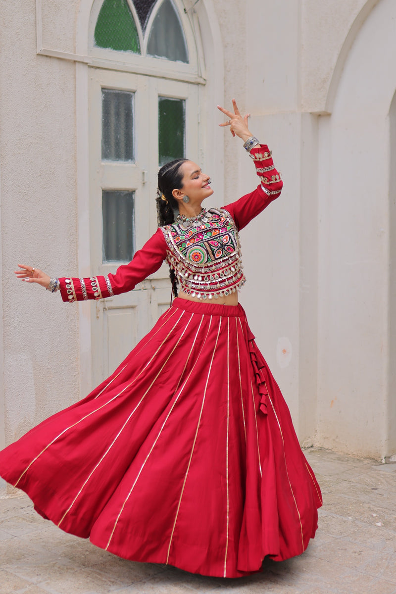 Womenline Red Color Roman Attractive Gota Patti Navratri Lehenga Choli