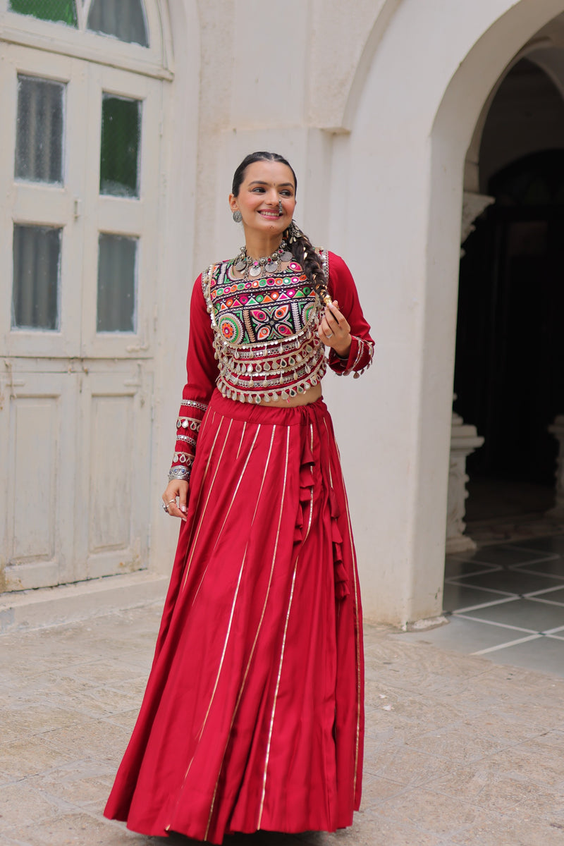 Womenline Red Color Roman Attractive Gota Patti Navratri Lehenga Choli