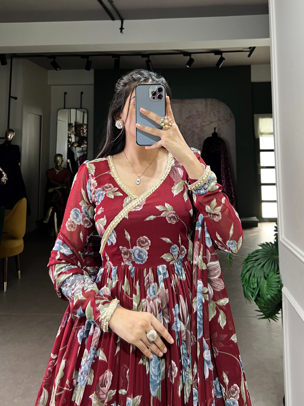 Womenline Red Color Sculpted beauty Gown