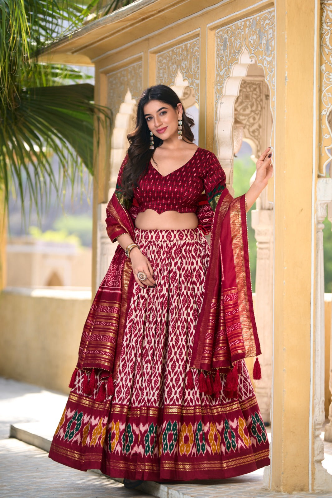 Womenline Red Color Tasar Silk Lehenga Choli