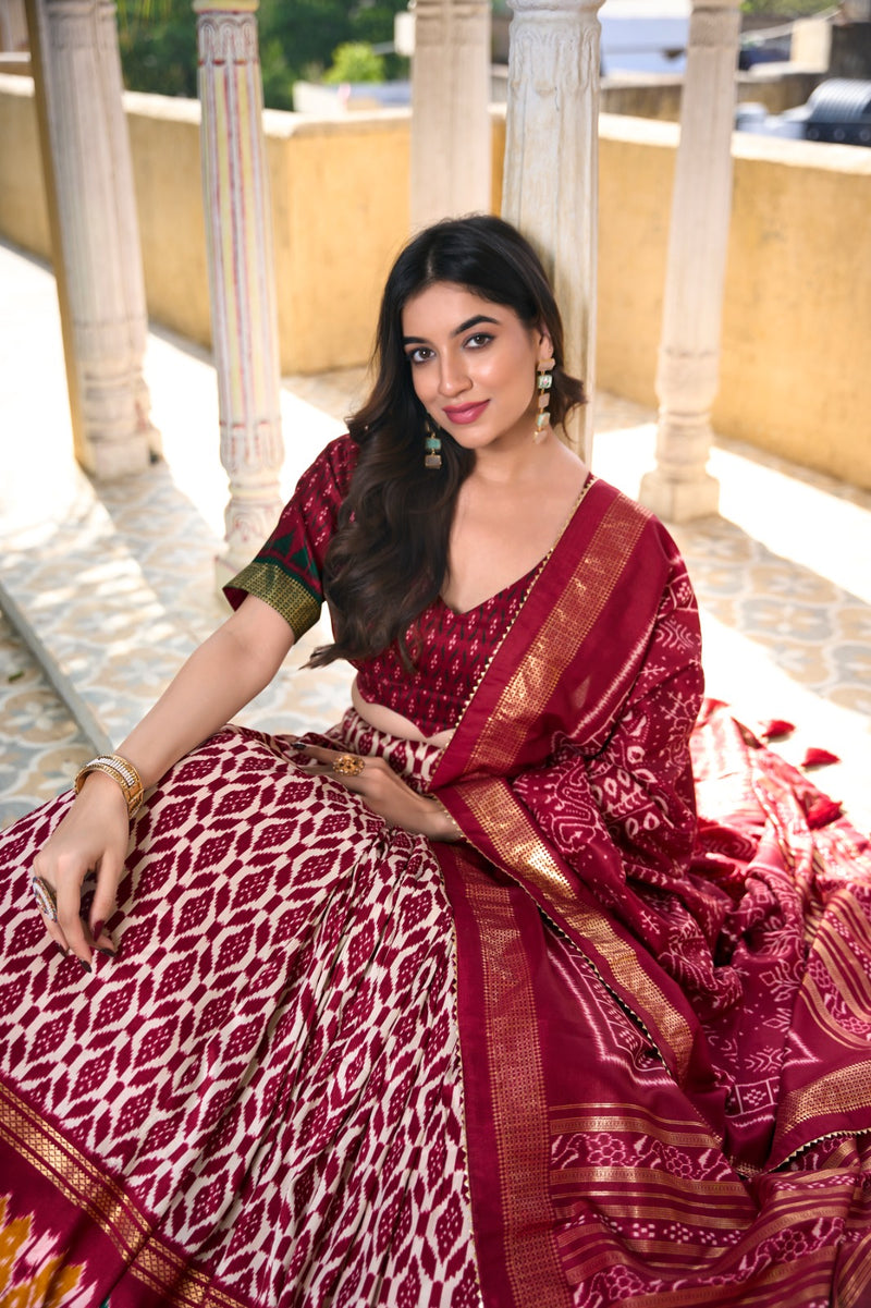 Womenline Red Color Tasar Silk Lehenga Choli