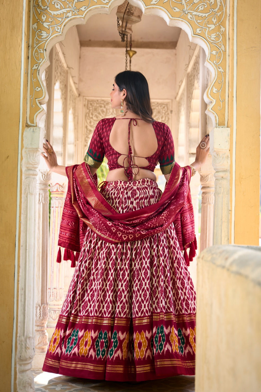 Womenline Red Color Tasar Silk Lehenga Choli