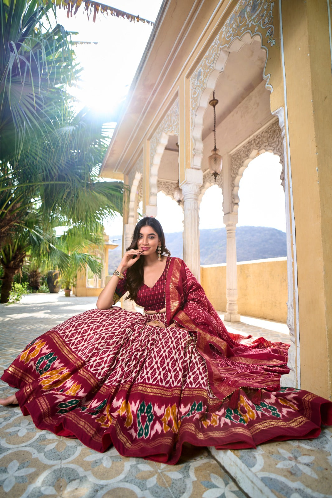 Womenline Red Color Tasar Silk Lehenga Choli