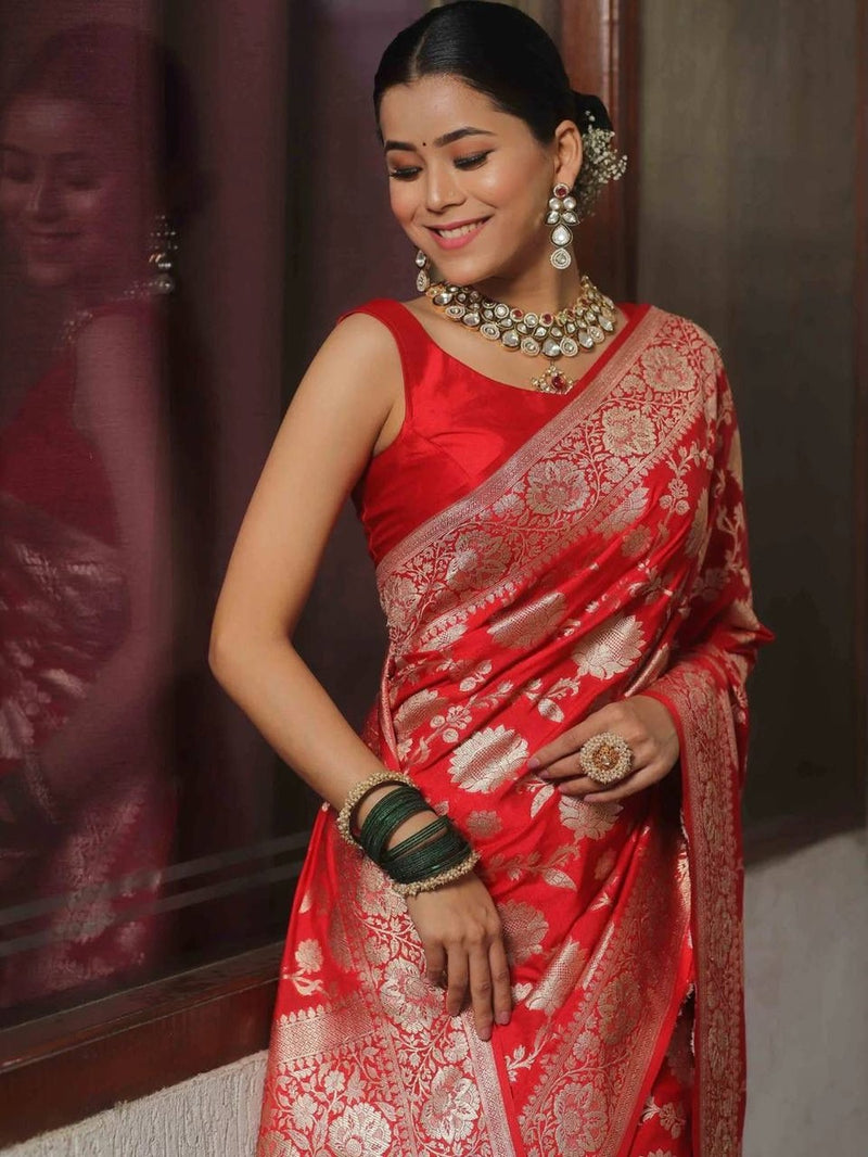 Womenline Red Organic Banarasi Saree