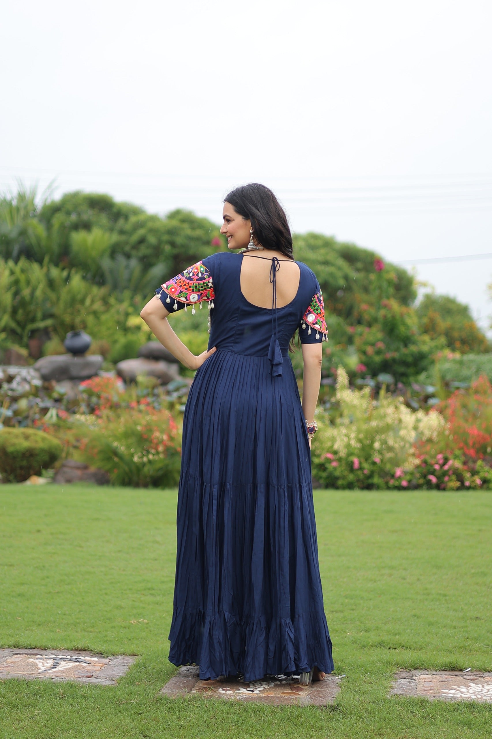 Womenline Royal Blue Color Rayon Navratri Gown