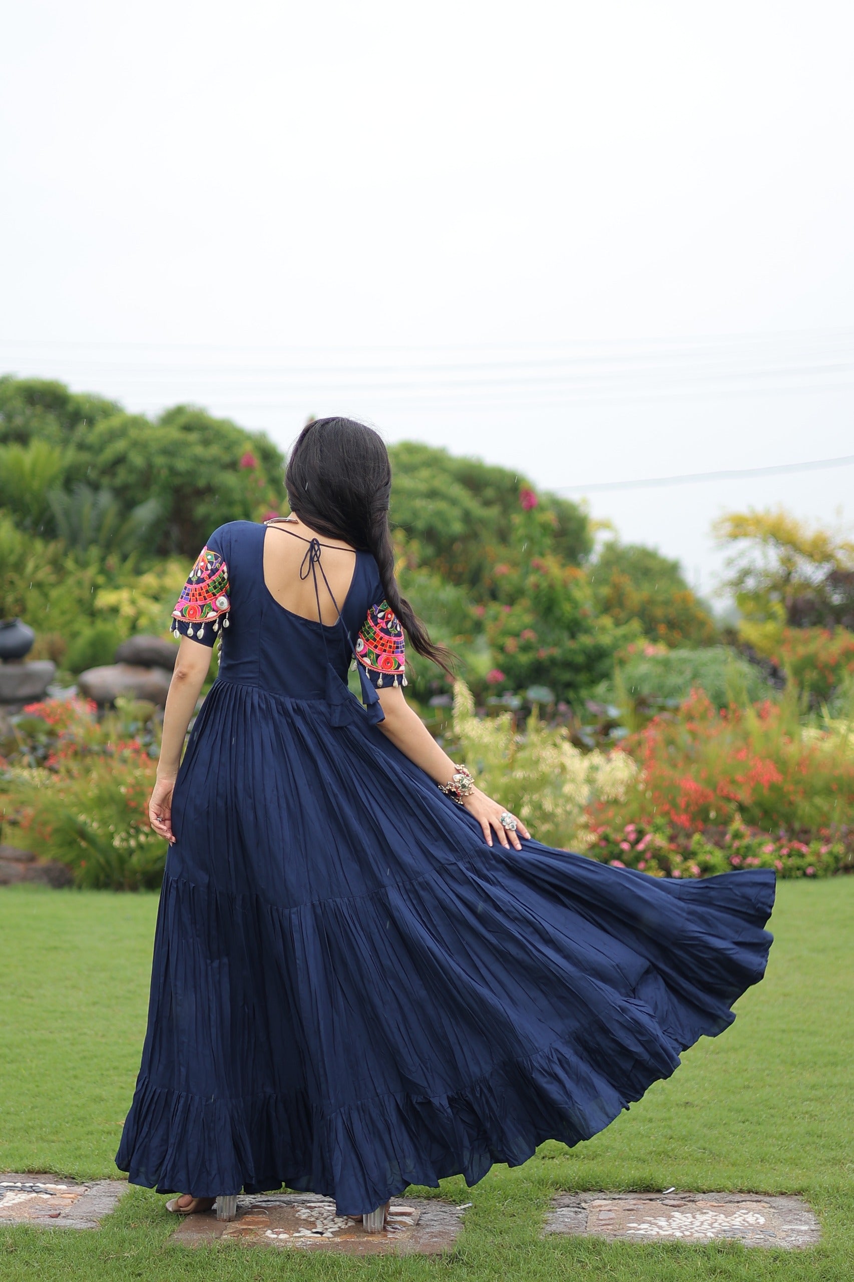 Womenline Royal Blue Color Rayon Navratri Gown
