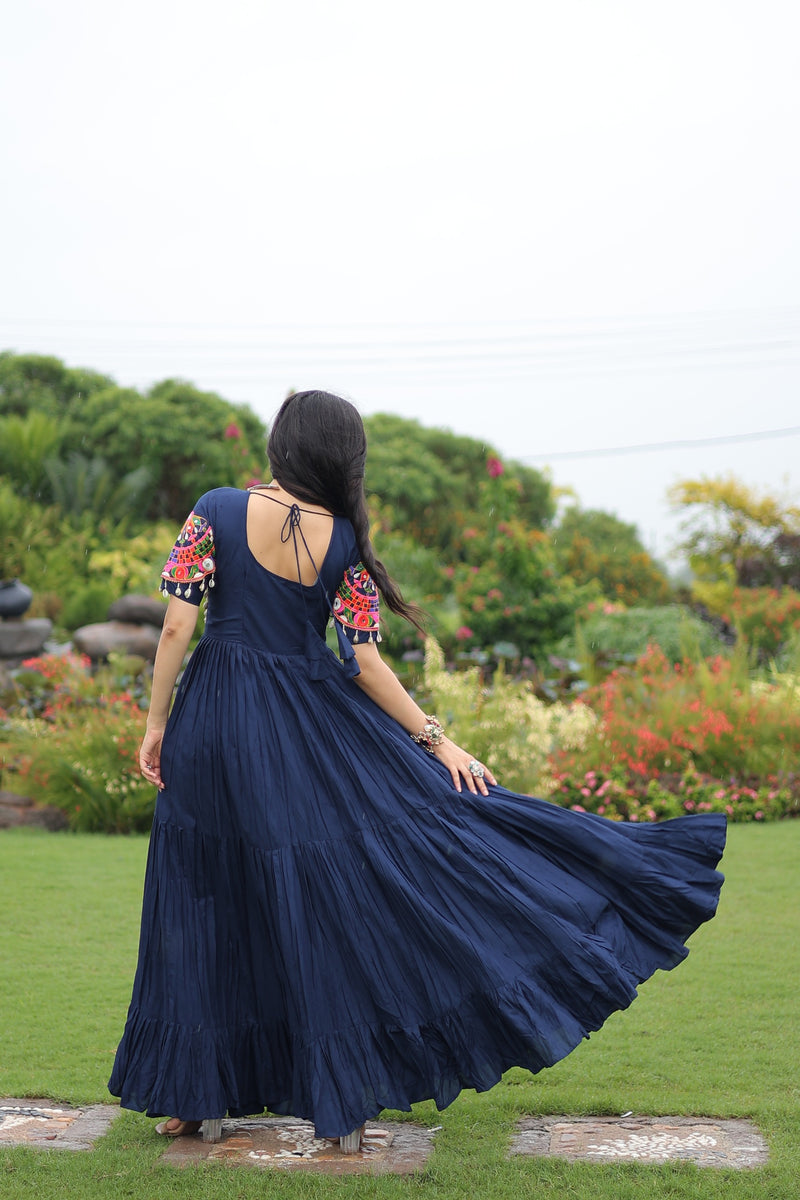 Womenline Royal Blue Color Rayon Navratri Gown