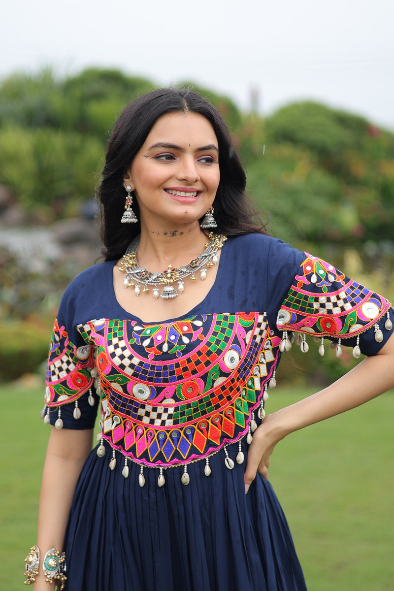 Womenline Royal Blue Color Rayon Navratri Gown