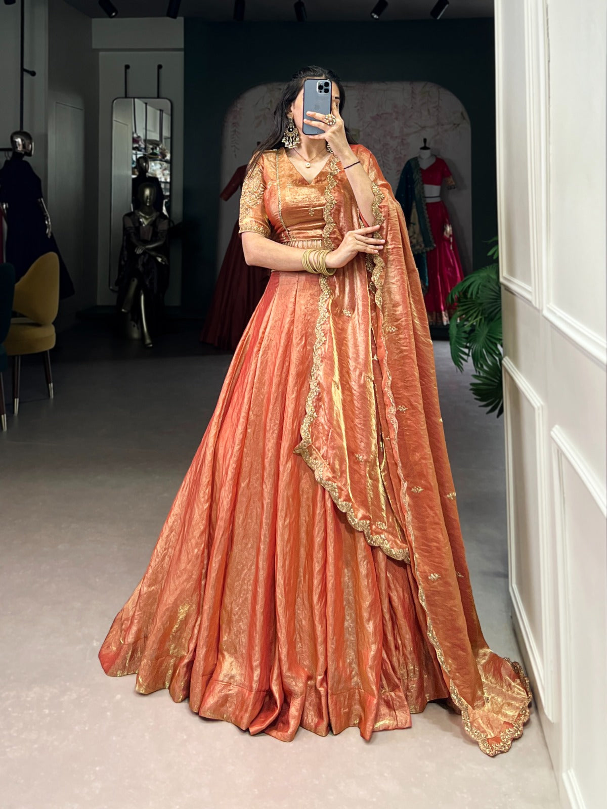 Womenline Rust Orange Color Fendi Pastel Lehenga Choli