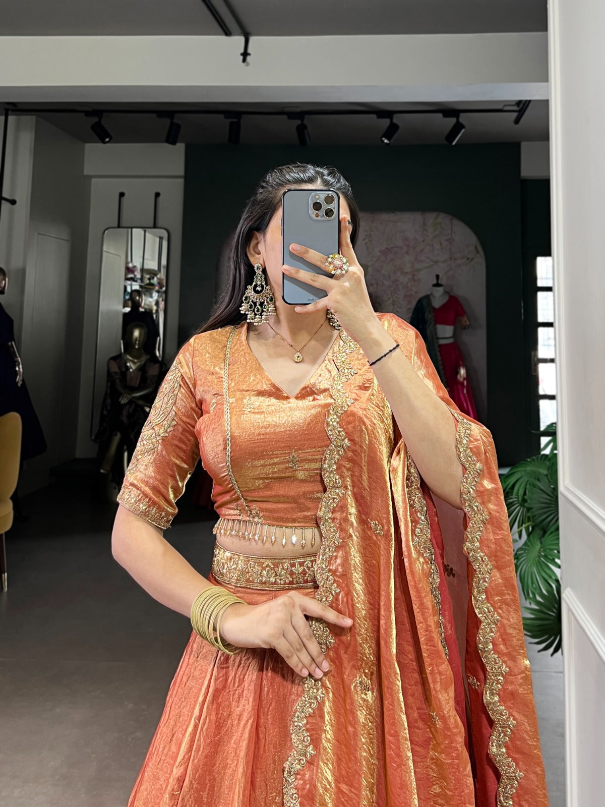 Womenline Rust Orange Color Fendi Pastel Lehenga Choli