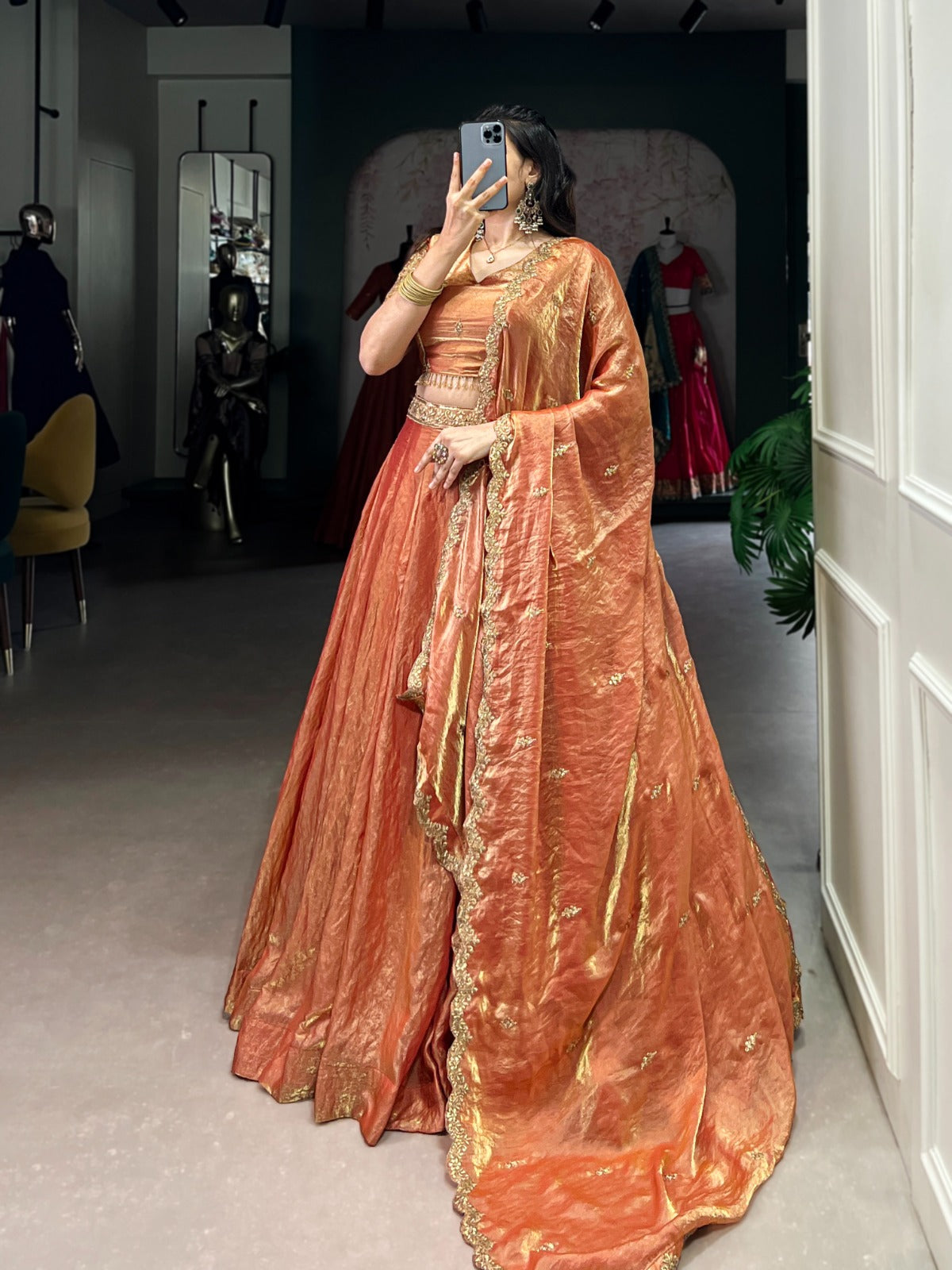 Womenline Rust Orange Color Fendi Pastel Lehenga Choli