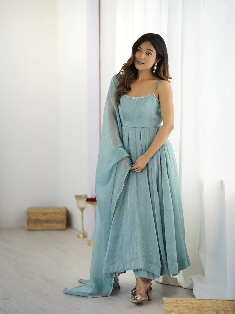 Womenline Sky Blue Color Designer Anarkali Suit
