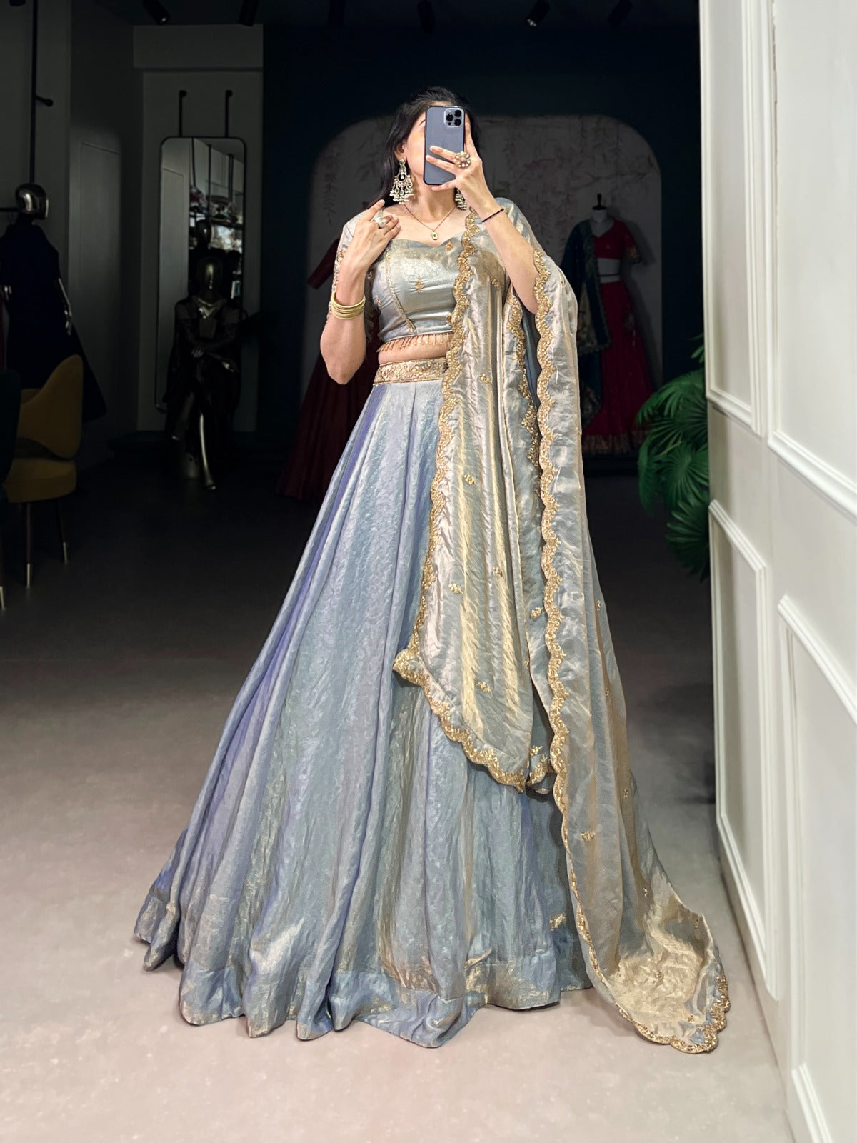 Womenline Sky Blue Color Fendi Pastel Lehenga Choli