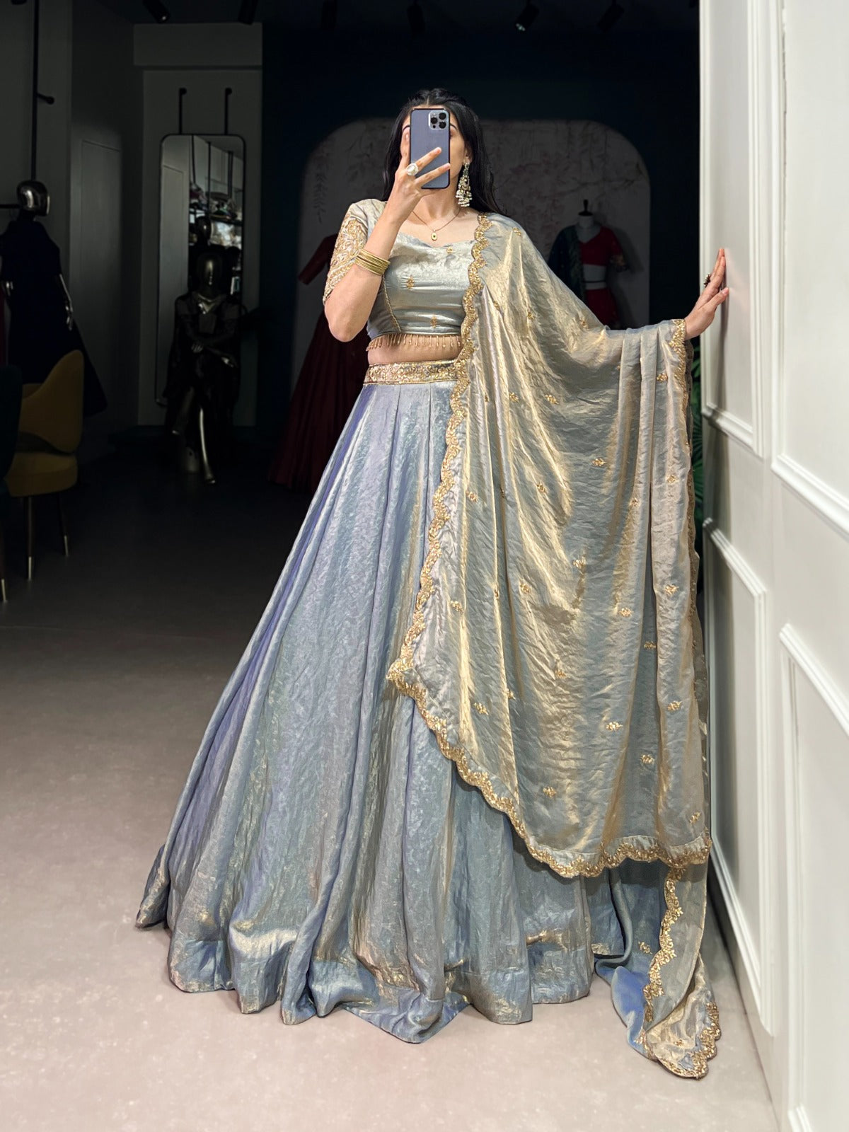 Womenline Sky Blue Color Fendi Pastel Lehenga Choli