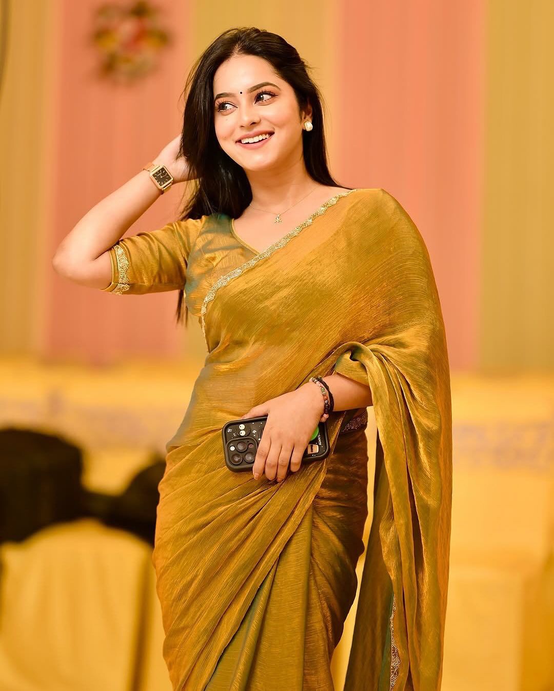 Womenline Soft Cotton Golden saree
