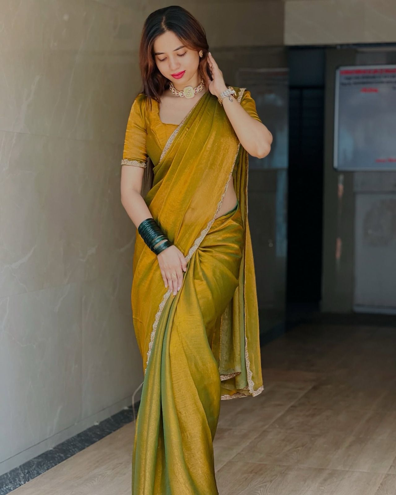 Womenline Soft Cotton Golden saree