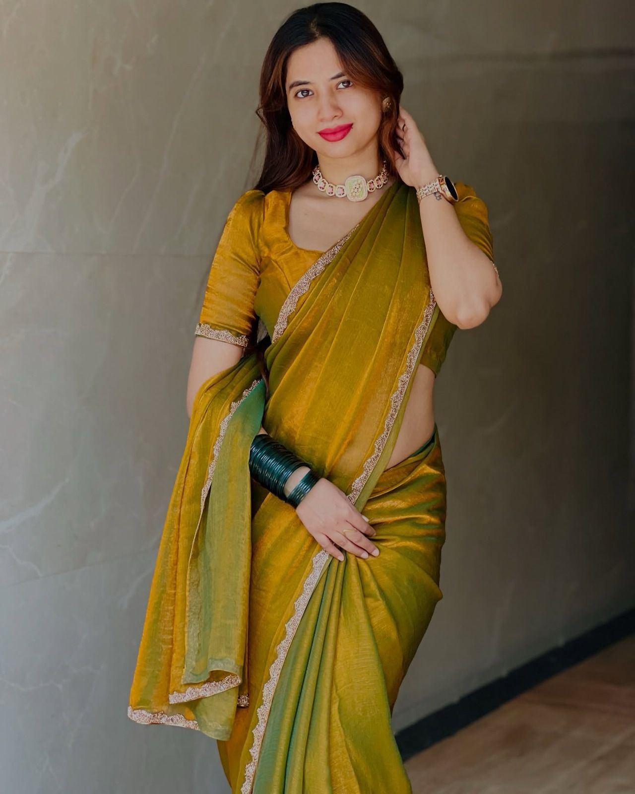 Womenline Soft Cotton Golden saree