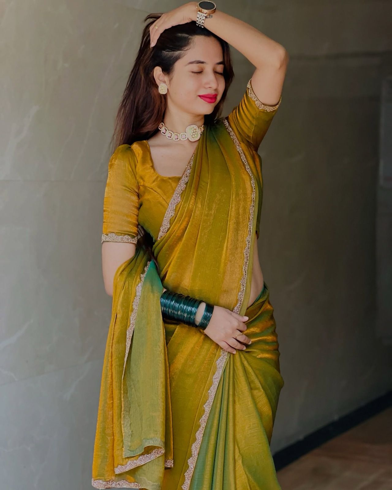 Womenline Soft Cotton Golden saree