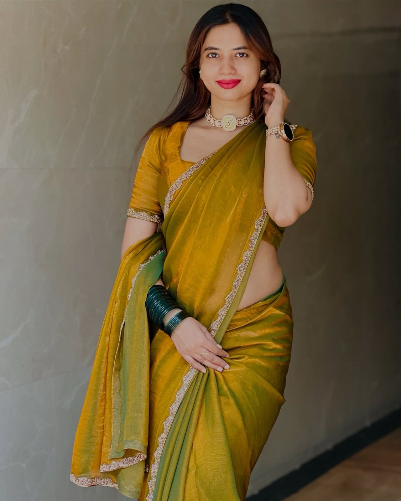 Womenline Soft Cotton Golden saree