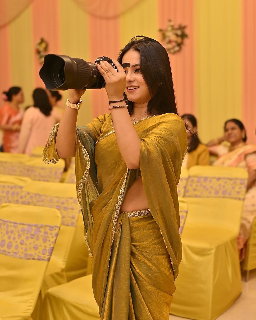 Womenline Soft Cotton Golden saree