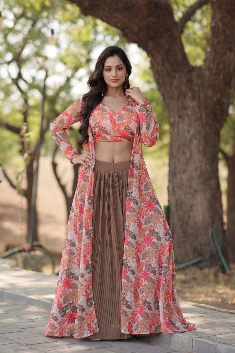 Womenline Stylish Brown Lehenga Choli
