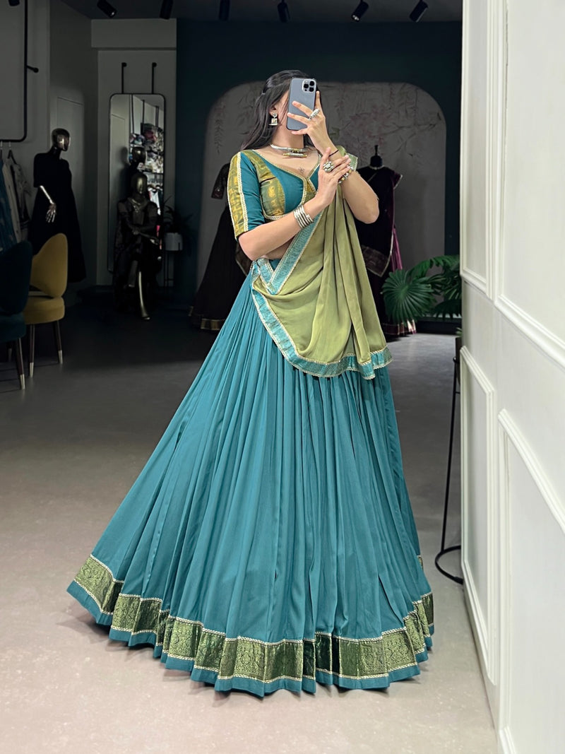 Womenline Teal Green Color Pure Rayon Navratri Lehenga Choli