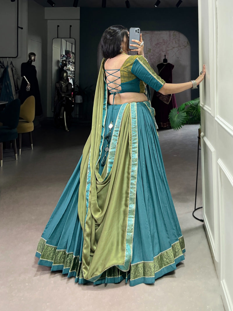 Womenline Teal Green Color Pure Rayon Navratri Lehenga Choli