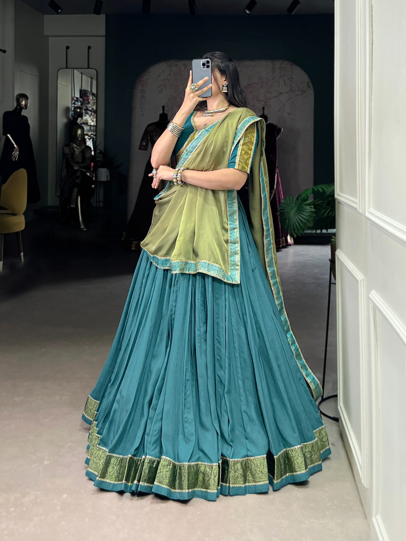 Womenline Teal Green Color Pure Rayon Navratri Lehenga Choli