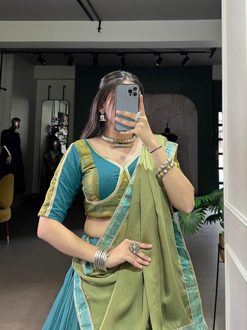 Womenline Teal Green Color Pure Rayon Navratri Lehenga Choli