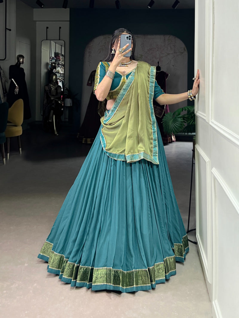 Womenline Teal Green Color Pure Rayon Navratri Lehenga Choli