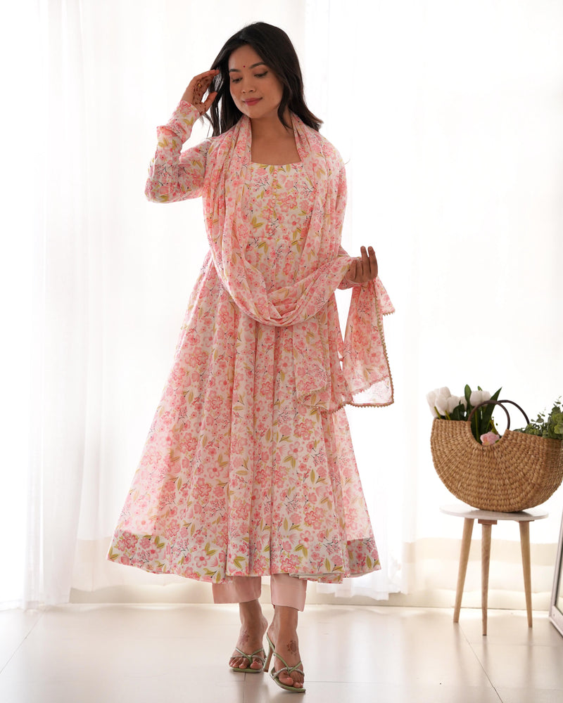 Womenline This chiffon & bright colour outfit Anarkali suit