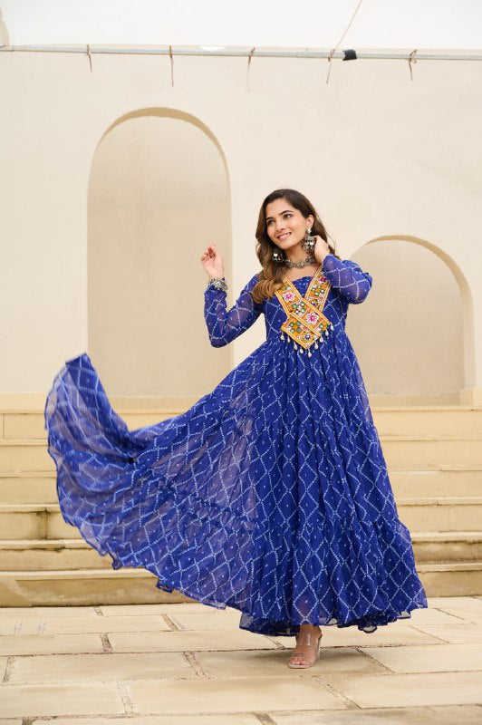 Womenline Traditional Blue Color Georgette Navratri Gown