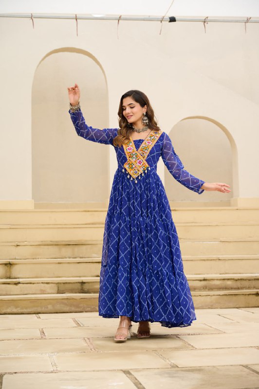 Womenline Traditional Blue Color Georgette Navratri Gown