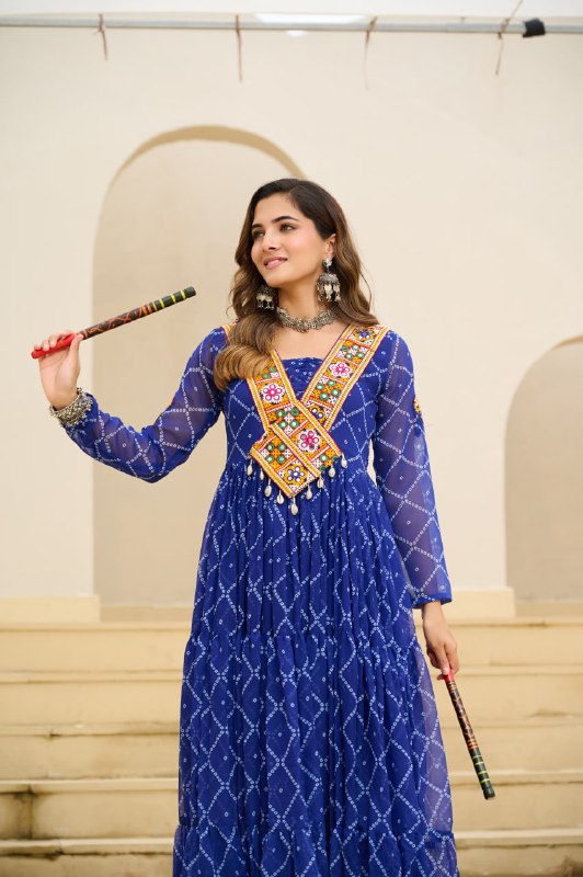 Womenline Traditional Blue Color Georgette Navratri Gown
