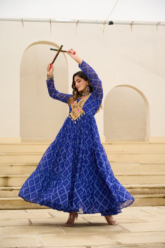 Womenline Traditional Blue Color Georgette Navratri Gown