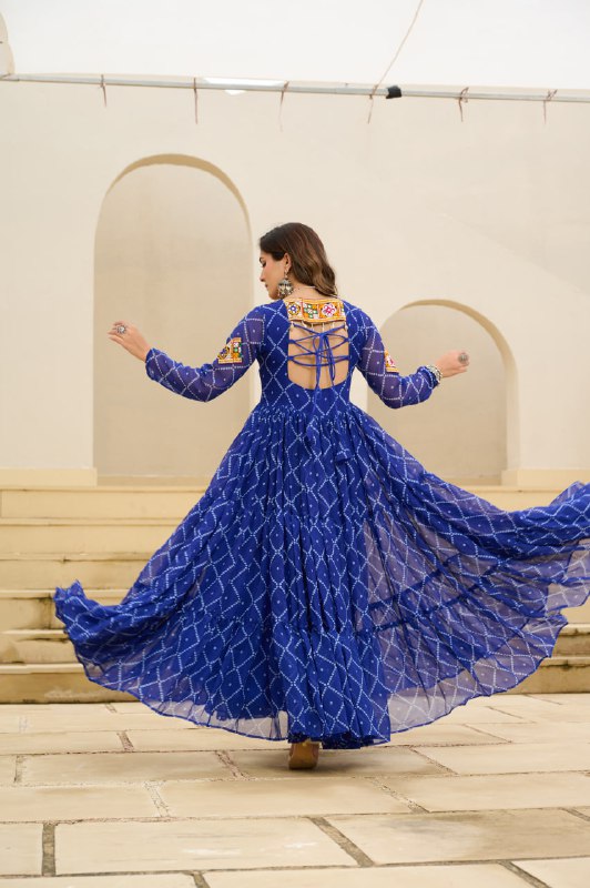 Womenline Traditional Blue Color Georgette Navratri Gown