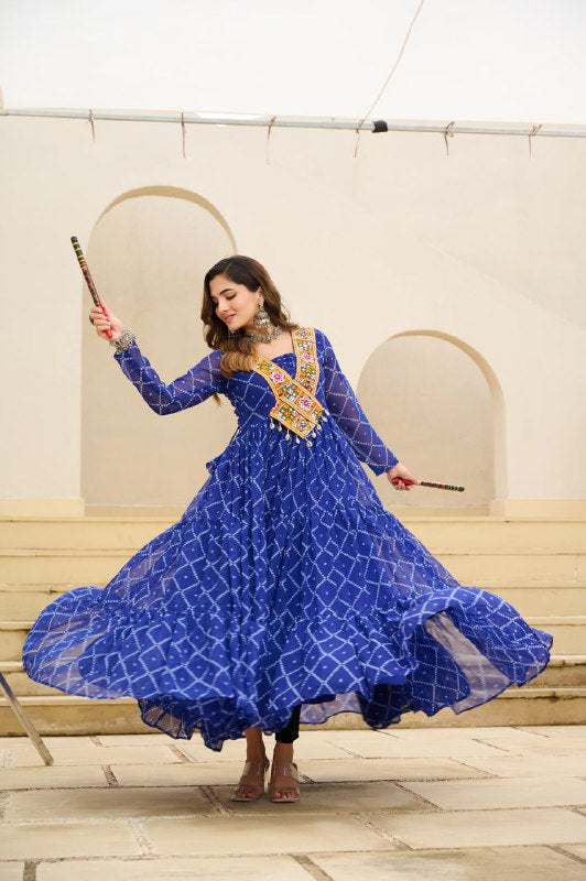 Womenline Traditional Blue Color Georgette Navratri Gown