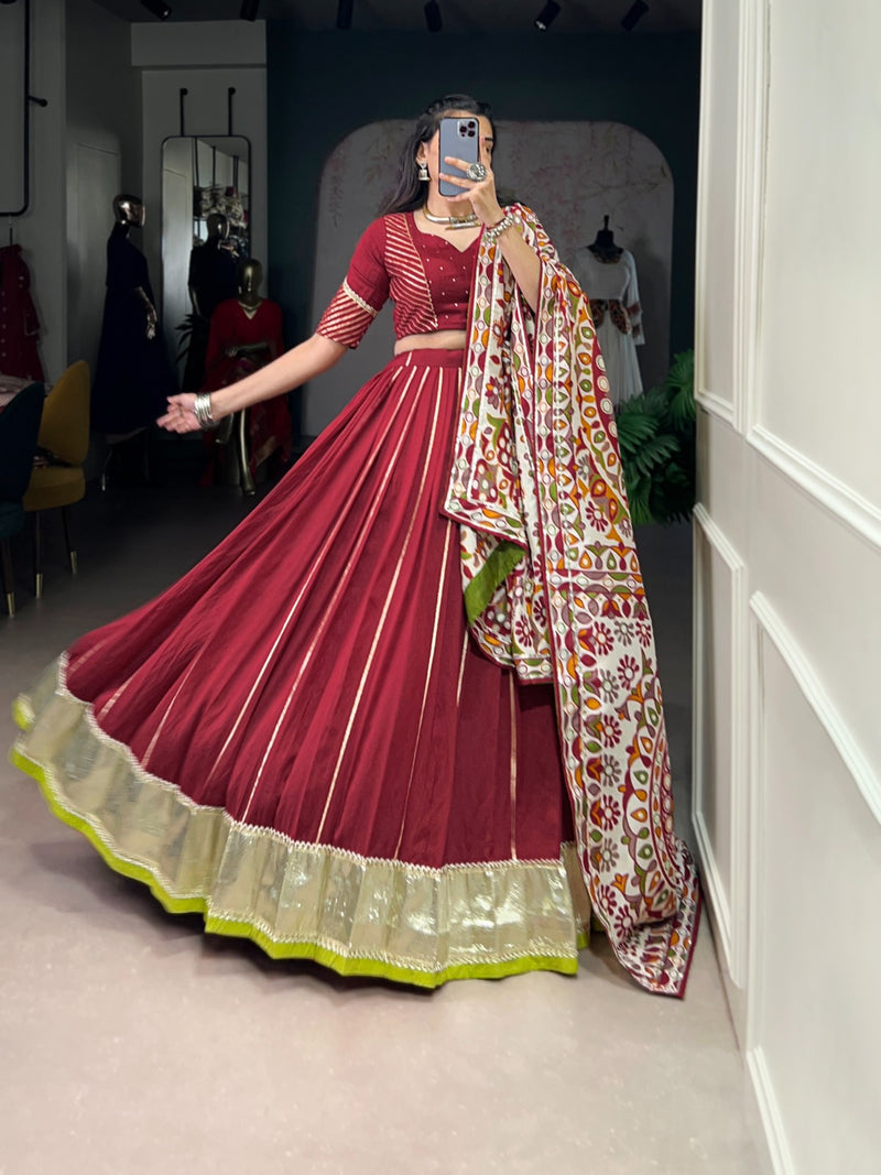 Womenline Traditional Maroon Color Chanderi Navratri Lehenga Choli